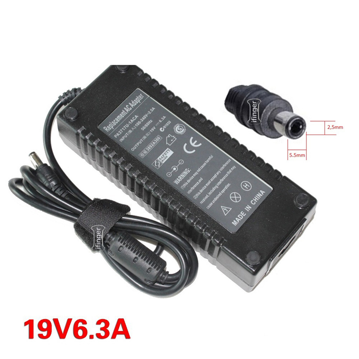 Ifinger Cargador adaptador Ac compatible para Toshiba COMPAQ 5.5 2.5 pa3237e-2aca NEC repuesto 19V 6.3A 3mm